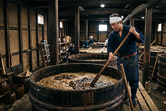 Wooden Vats Still at Work at Yamaroku Soy Sauce on Shodoshima